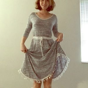 Le Lis Grey Pom Pom peasant dress